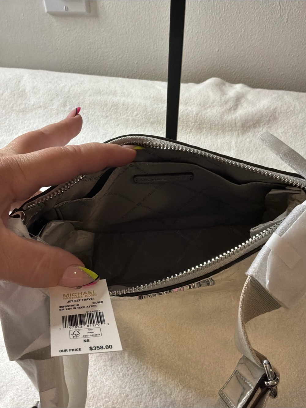 Michael Kors Iridescent Silver Holographic MK Logo Crossbody with Coin Pouch - Picture 4 of 4